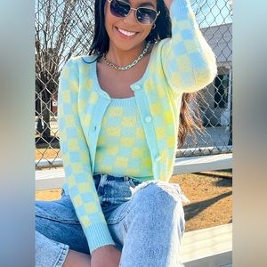Checkered Tank + Cardigan Set